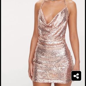 Rose gold sequin mini dress